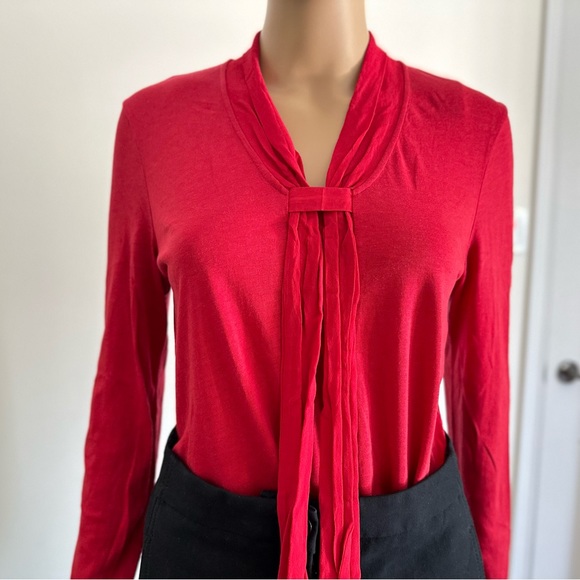 Massimo Dutti Unique Red Tie Neck Long Sleeves Casual Office Work Shirts Top - Picture 2 of 10